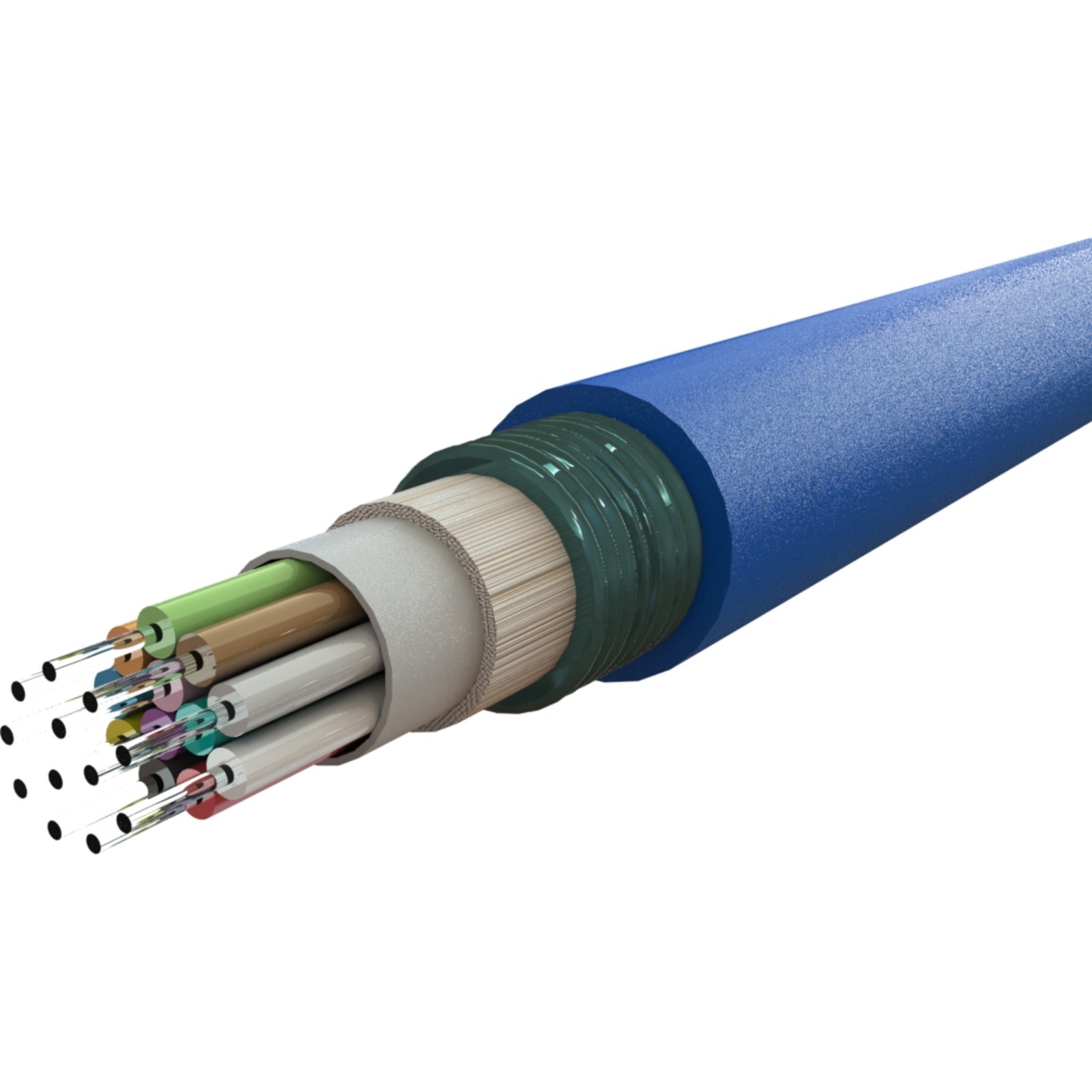 Cable fibra óptica exterior monomodo OS2. Armadura metálica CST, cubierta LSZH color Azul