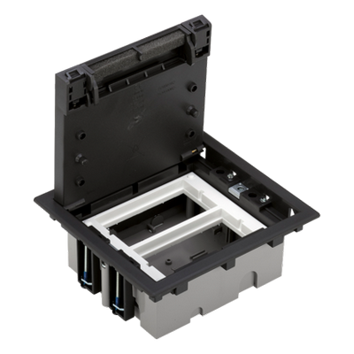 Cajas de suelo regulables en profundidad color gris + marco portamecanismos