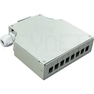 Caja DIN terminal de fibra óptica con 8 adaptadores SC Simplex + 12 fusiones. Ref: KEYTDIN8SCSX