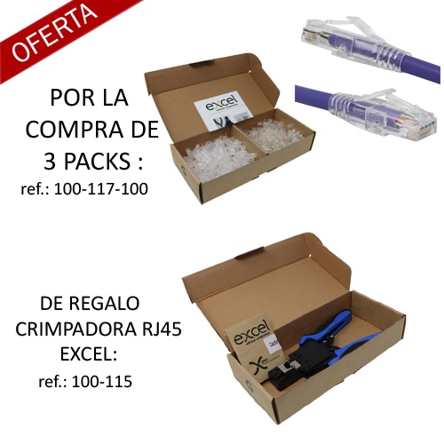 Pack Promo : Por la compra de 3 Packs ref.: 100-117-100 regalo de una crimpadora Excel RJ45 UTP.