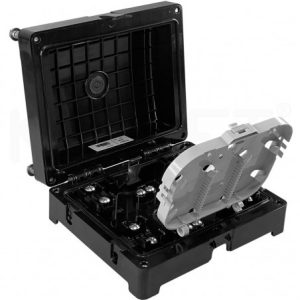 Torpedo en línea para empalme y segregación fibra óptica 4 ent/sal - 1 bandeja 12F/24F/36F  IP68 (12/24/36 fusiones)